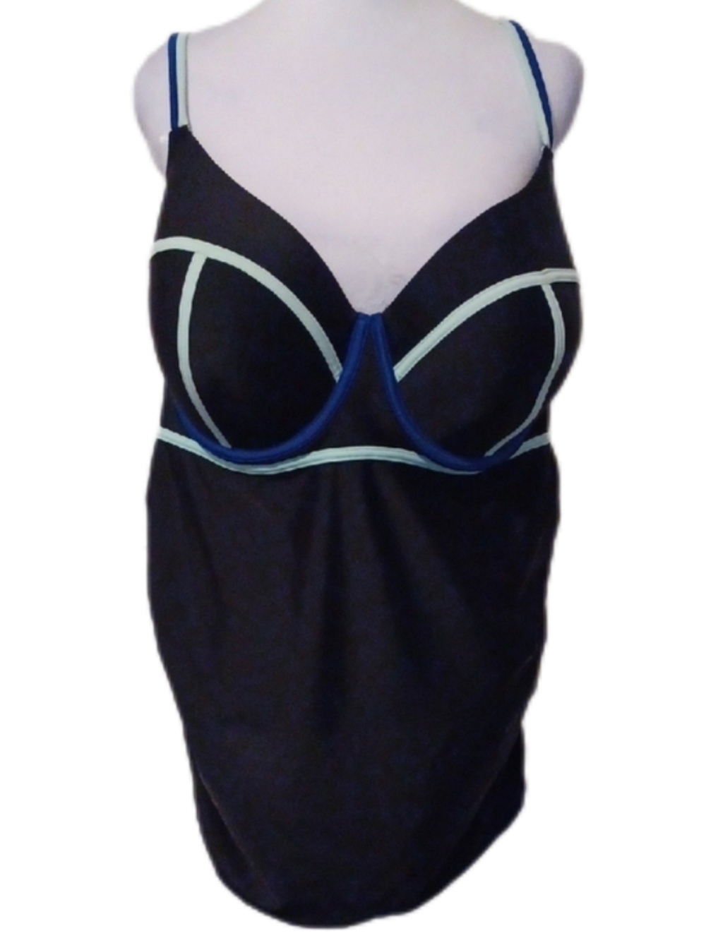 × Cacique Black  Swimsuit Top with Light Blue Trim
